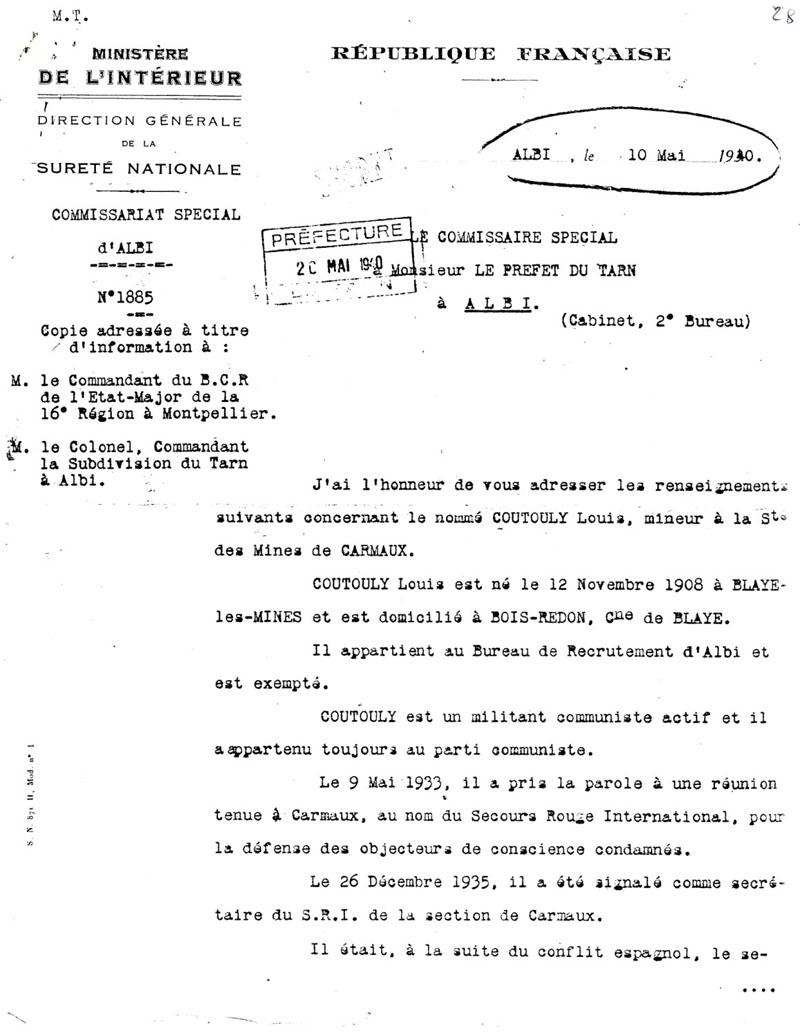 Première page de la lettre