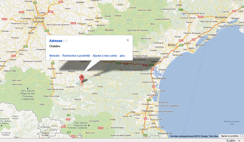 Carte du Sud Est de la France avec Chalabre