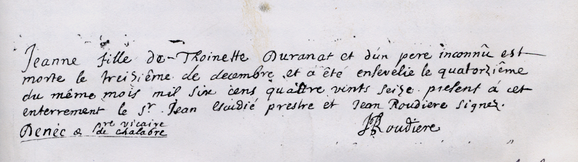 Acte de décé de Jeanne